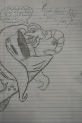 Size: 2310x3465 | Tagged: safe, artist:chuckward, imported from derpibooru, fluttershy, rarity, bass (fish), fish, shrimp, flutterbass, grayscale, largemouth bass, lined paper, monochrome, not salmon, pencil drawing, professor goldfarb's pony experiments, shrimpified, shrimpity, species swap, traditional art, wat