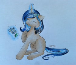 Size: 2245x1920 | Tagged: safe, artist:coffytacotuesday, imported from derpibooru, oc, oc only, oc:myosotis, pony, unicorn, flower, magic, solo