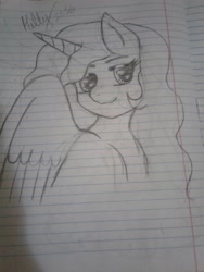 Size: 1536x2048 | Tagged: safe, artist:kellysans, imported from derpibooru, oc, oc only, alicorn, pony, alicorn oc, bust, lined paper, pencil drawing, photo, solo, traditional art