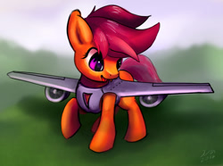Size: 1000x742 | Tagged: safe, artist:xbi, imported from derpibooru, scootaloo, original species, plane pony, pony, clothes, costume, cute, cutealoo, female, plane, planeified, scootaloo can fly, scootaplane, smiling, solo