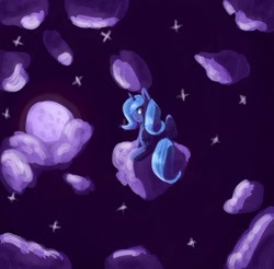Size: 901x887 | Tagged: dead source, safe, artist:pandaamanda11, imported from derpibooru, princess luna, female, moon, night, night sky, s1 luna, sky, solo, stars