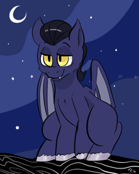 Size: 1280x1600 | Tagged: safe, artist:mt, imported from derpibooru, oc, oc only, bat pony, pony, crescent moon, fangs, moon, night, solo