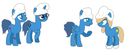 Size: 2661x1093 | Tagged: safe, artist:mixelfangirl100, imported from derpibooru, brainy smurf, clumsy, hair over one eye, hat, hefty smurf, looking at each other, open mouth, ponified, raised hoof, simple background, smiling, smurfette, smurfs, smurfs: the lost village (movie), the smurfs, transparent background, underhoof