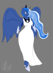 Size: 2200x3000 | Tagged: safe, artist:wynsten, imported from derpibooru, princess luna, anthro, unguligrade anthro, clothes, dress, female, solo, wide hips