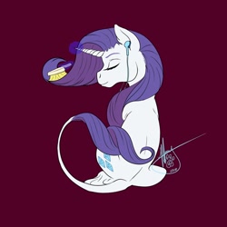 Size: 1280x1280 | Tagged: safe, artist:themerrywolf, imported from derpibooru, rarity, classical unicorn, brush, earbuds, eyes closed, female, leonine tail, magic, solo, telekinesis, unshorn fetlocks