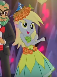 Size: 342x456 | Tagged: safe, imported from derpibooru, screencap, canter zoom, derpy hooves, blue jay, equestria girls, legend of everfree, background human, beautiful, clothes, cropped, crystal gala, dancing, dress, happy, smiling