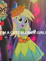 Size: 342x456 | Tagged: safe, edit, edited screencap, imported from derpibooru, screencap, canter zoom, derpy hooves, equestria girls, legend of everfree, background human, beautiful, blonde, caption, clothes, cropped, crystal gala, dress, image macro, meme, truth