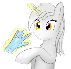 Size: 1200x1158 | Tagged: safe, artist:laserbiskit, imported from derpibooru, lyra heartstrings, bust, female, gloves, hand, levitation, magic, simple background, sketch, smiling, solo, telekinesis, that pony sure does love hands, white background