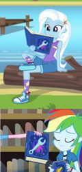 Size: 328x686 | Tagged: safe, imported from derpibooru, screencap, rainbow dash, trixie, equestria girls, legend of everfree, book, clothes, converse, cute, diatrixes, female, shoes