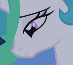 Size: 446x397 | Tagged: safe, imported from derpibooru, screencap, princess celestia, alicorn, pony, twilight's kingdom, animated, blinking, bust, cropped, female, frown, gif, lidded eyes, looking down, mare, offscreen character, portrait, profile, sad, solo