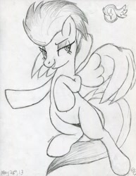 Size: 1024x1323 | Tagged: safe, artist:wynsten, imported from derpibooru, oc, oc only, oc:novawing, pegasus, pony, female, mare, monochrome, solo, traditional art