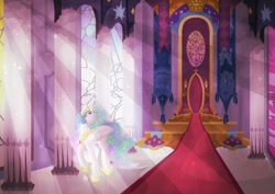 Size: 960x678 | Tagged: safe, artist:darkestsunset, imported from derpibooru, princess celestia, female, needs more jpeg, solo, throne, throne room