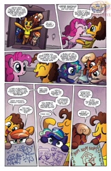 Size: 900x1384 | Tagged: safe, artist:agnesgarbowska, idw, imported from derpibooru, aurora muffin, cheese sandwich, java bolt, pinkie pie, pumpkin twizzle, spoiler:comic, spoiler:comicff34, macaroni art