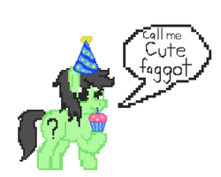 Size: 3000x2400 | Tagged: safe, artist:awesometheweirdo, imported from derpibooru, oc, oc only, oc:anon, oc:filly anon, crossover, cupcake, cutie mark, female, filly, five nights at freddy's, food, hat, party hat, pixel art, solo, vulgar