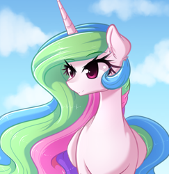 Size: 1280x1315 | Tagged: safe, artist:fluffymaiden, imported from derpibooru, princess celestia, alicorn, pony, cute, cutelestia, female, mare, missing accessory, smiling, solo