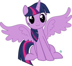 Size: 2001x1816 | Tagged: safe, artist:arifproject, imported from derpibooru, twilight sparkle, alicorn, pony, :3, cute, female, mare, simple background, sitting, sitting catface meme, solo, spread wings, transparent background, twiabetes, twilight sparkle (alicorn), vector