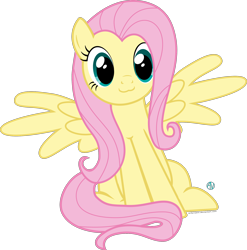 Size: 2000x2027 | Tagged: safe, artist:arifproject, imported from derpibooru, fluttershy, pony, :3, cute, female, shyabetes, simple background, sitting, sitting catface meme, solo, spread wings, transparent background, vector