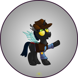 Size: 5000x5000 | Tagged: safe, artist:lakword, imported from derpibooru, oc, oc only, changeling, absurd resolution, changeling oc, clothes, costume, simple background, sniper, solo, team fortress 2, transparent background