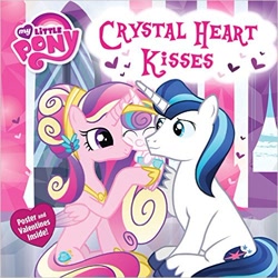 Size: 500x499 | Tagged: safe, imported from derpibooru, princess cadance, princess flurry heart, shining armor, crystal pony, pony, baby, book, crystallized, diaper, hairclip, heart, my little pony logo, official