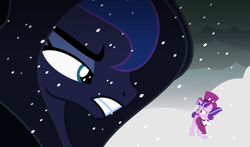 Size: 12048x7087 | Tagged: dead source, safe, artist:snapshot1994, imported from derpibooru, princess luna, snowfall frost, spirit of hearth's warming yet to come, starlight glimmer, a hearth's warming tail, absurd resolution, blizzard, snow, snowfall