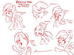 Size: 4000x3000 | Tagged: safe, artist:dilarus, deleted from derpibooru, imported from derpibooru, rainbow dash, pegasus, pony, alternate hairstyle, female, heart, jay fosgitt style, mare, monochrome, sketch, sketch dump, solo, style emulation