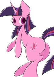 Size: 657x929 | Tagged: safe, artist:91o42, imported from derpibooru, twilight sparkle, butt, female, looking at you, plot, simple background, smiling, solo