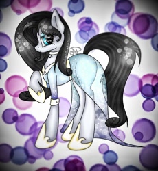 Size: 976x1060 | Tagged: safe, artist:angela, imported from derpibooru, oc, oc only, oc:klavinova, earth pony, pony, beauty mark, black hair, blue eyes, clothes, dress, see-through, solo, transparent