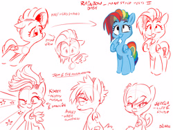 Size: 4000x3000 | Tagged: safe, artist:dilarus, deleted from derpibooru, imported from derpibooru, rainbow dash, alternate hairstyle, ashley larsen, jem and the holograms, jerrica benton, kimber benton, ponified, sketch, sketch dump