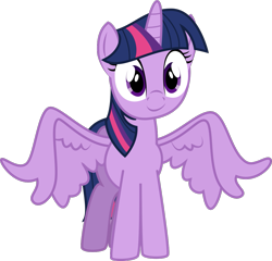 Size: 1125x1080 | Tagged: safe, artist:iknowpony, imported from derpibooru, twilight sparkle, alicorn, pony, top bolt, female, hooves, horn, looking at you, mare, simple background, smiling, solo, spread wings, transparent background, twilight sparkle (alicorn), vector, wings