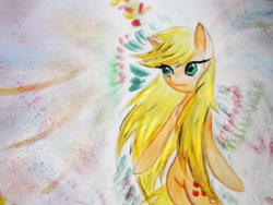 Size: 3390x2543 | Tagged: safe, artist:twistedmindbrony, imported from derpibooru, applejack, female, photo, solo, traditional art, watercolor painting