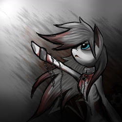 Size: 1800x1800 | Tagged: safe, artist:twistedmindbrony, imported from derpibooru, oc, oc only, chained, monochrome, neo noir, partial color, sad, skinny, solo