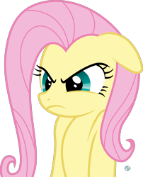 Size: 1800x2227 | Tagged: safe, artist:arifproject, imported from derpibooru, fluttershy, pony, angry, arif's angry pone, ears back, female, floppy ears, frown, glare, simple background, solo, transparent background, vector