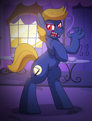 Size: 1517x1999 | Tagged: safe, artist:drawponies, imported from derpibooru, oc, oc only, oc:moonsaber, pony, angry, bipedal, canterlot, monster, scenery, solo