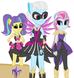 Size: 1196x1260 | Tagged: safe, artist:3d4d, imported from derpibooru, photo finish, pixel pizazz, violet blurr, equestria girls, legend of everfree, base used, boots, clothes swap, crystal guardian, crystal wings, high heel boots, ponied up, rubber boots, shoes, super ponied up, the snapshots