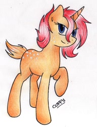 Size: 1242x1627 | Tagged: safe, artist:coffytacotuesday, imported from derpibooru, oc, oc only, oc:fire strike, pony, unicorn, female, mare, short tail, solo, traditional art