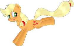 Size: 3263x2028 | Tagged: safe, artist:brok-enwings, imported from derpibooru, applejack, blushing, bucking, chest fluff, female, hatless, missing accessory, simple background, solo, transparent background