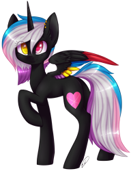 Size: 1207x1568 | Tagged: safe, artist:doekitty, imported from derpibooru, oc, oc only, oc:flaming rainbow, alicorn, pony, colored wings, heterochromia, multicolored wings, simple background, solo, transparent background