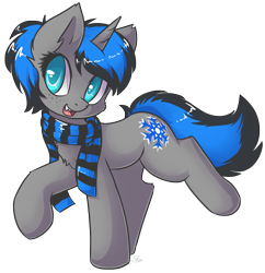 Size: 1811x1873 | Tagged: safe, artist:sapphfyr, imported from derpibooru, oc, oc only, oc:frost fang, pony, unicorn, clothes, scarf, simple background, solo, transparent background