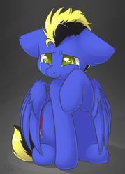 Size: 1563x2182 | Tagged: safe, artist:sapphfyr, imported from derpibooru, oc, oc only, oc:cloak, pegasus, pony, crying, floppy ears, frown, sad, sitting, solo