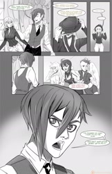Size: 1242x1920 | Tagged: safe, artist:swain, imported from derpibooru, apple bloom, applejack, scootaloo, spike, sweetie belle, human, applespike, ask-humans-from-equestria, comic, cutie mark crusaders, horned humanization, humanized, male, monochrome, project mistletoe, shipping, straight, winged humanization