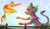 Size: 4000x2335 | Tagged: safe, artist:cuttledreams, imported from derpibooru, peewee, spike, dragon, phoenix, awesome in hindsight, beautiful, best friends, duo, fence, floating, heartwarming in hindsight, hilarious in hindsight, majestic, male, older, older spike, the bus came back, winged spike, wings