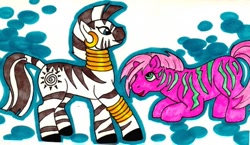 Size: 600x347 | Tagged: dead source, safe, artist:skypinpony, imported from derpibooru, zecora, zig zag, zebra, g1, square crossover, traditional art
