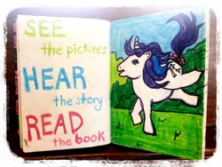 Size: 800x600 | Tagged: safe, artist:synniecartoonist, imported from derpibooru, glory, book, female, g1, solo, traditional art