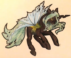 Size: 1024x840 | Tagged: safe, artist:oneiria-fylakas, imported from derpibooru, queen chrysalis, changeling, changeling queen, crown, female, flying, gradient background, jewelry, marker drawing, regalia, simple background, solo, traditional art