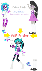 Size: 726x1232 | Tagged: safe, artist:prettycelestia, imported from derpibooru, dj pon-3, octavia melody, vinyl scratch, oc, oc:technicolor scratch, equestria girls, friendship games, legend of everfree, rainbow rocks, fusion, fusion:dj pon-3, fusion:octavia melody, fusion:scratchtavia, fusion:vinyl scratch, gem fusion, multiple arms, steven universe, wip