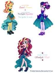 Size: 896x1190 | Tagged: safe, artist:prettycelestia, imported from derpibooru, sci-twi, sunset shimmer, twilight sparkle, oc, oc:sunlight dusk, equestria girls, friendship games, legend of everfree, rainbow rocks, clothes, crystal gala, dress, fusion, fusion:sci-twi, fusion:scitwishimmer, fusion:sunset shimmer, fusion:sunsetsparkle, fusion:twilight sparkle