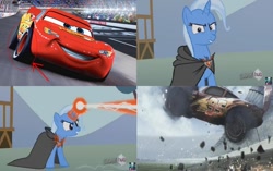 Size: 850x535 | Tagged: safe, edit, imported from derpibooru, screencap, trixie, pony, unicorn, magic duel, alicorn amulet, car, cars (pixar), cars 3, lightning mcqueen, meme, this will end in tears