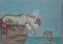 Size: 600x419 | Tagged: safe, artist:spiritedlittlepony, imported from derpibooru, dolphin, g1, traditional art, watermark