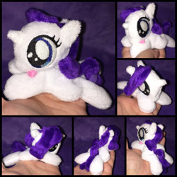 Size: 1600x1600 | Tagged: safe, artist:rubiowolf, imported from derpibooru, rarity, female, filly, filly rarity, hand, irl, mini, photo, plushie, prone, solo, tongue out