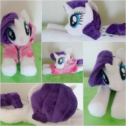 Size: 1024x1024 | Tagged: safe, artist:siamchuchusplushies, imported from derpibooru, rarity, beanie (plushie), clothes, hoodie, irl, photo, plushie, prone, solo